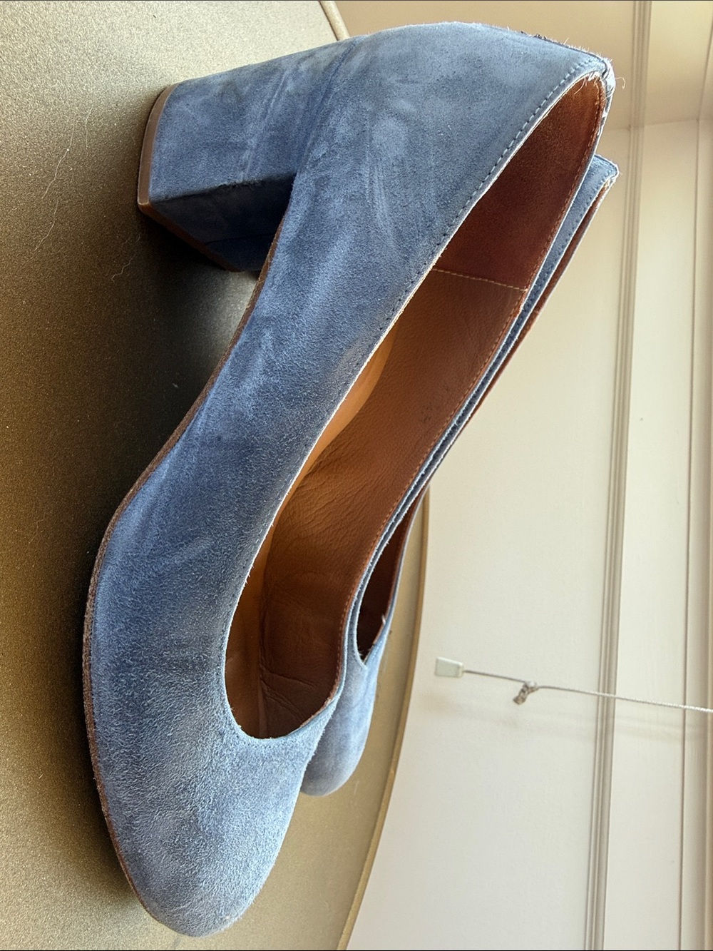 Margaux Suede Block Heels in Dusty Blue
